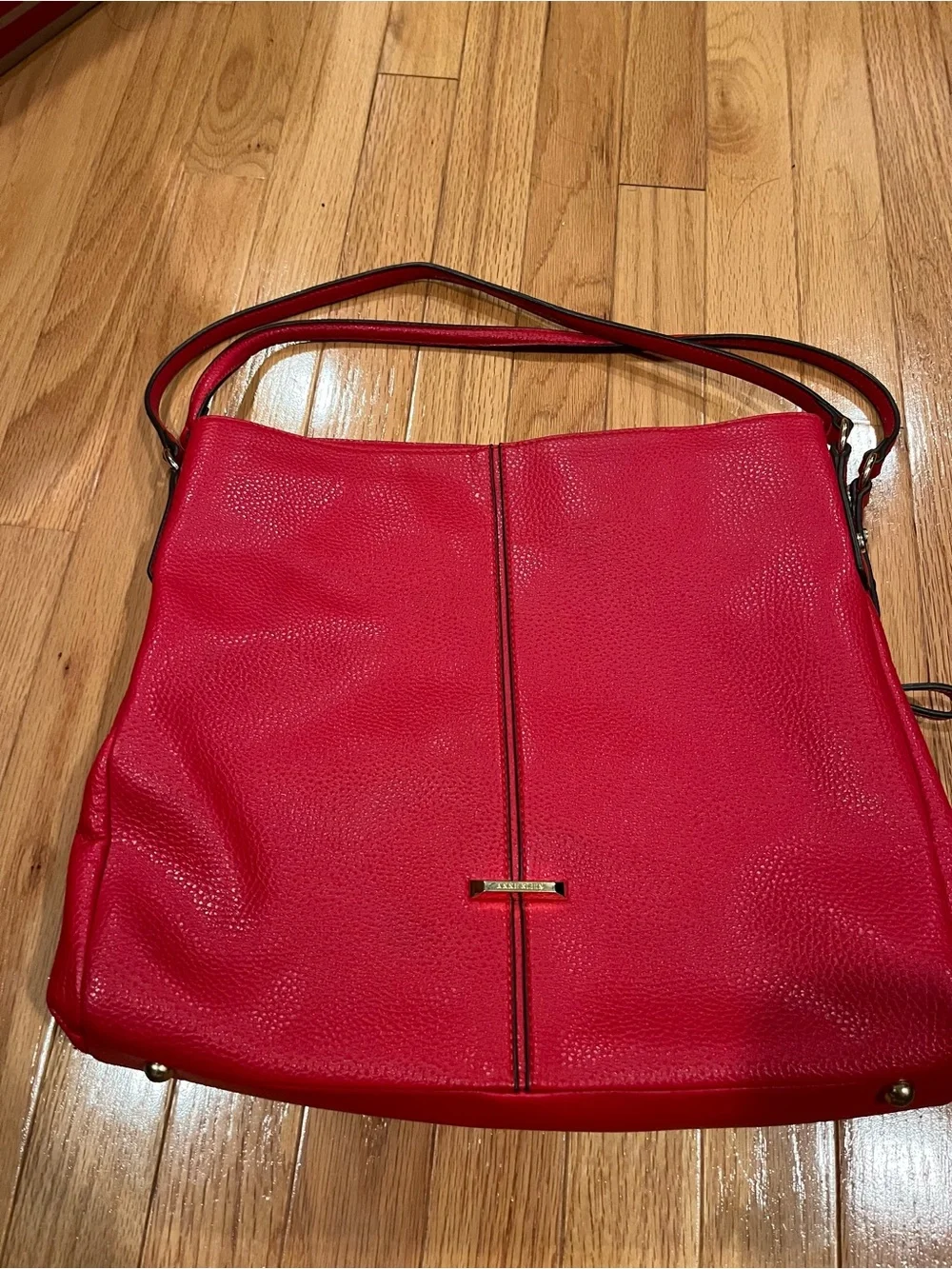 Anne Klein Red Pebbled Leather Shoulder Bag
